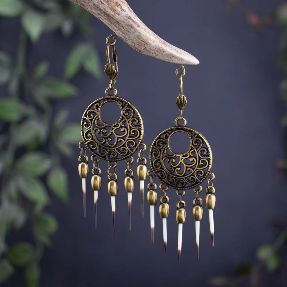 Sustainable and ethically sourced bone jewelry from the Earth n Tradition collection, featuring small quills in an earthy, rustic composition.