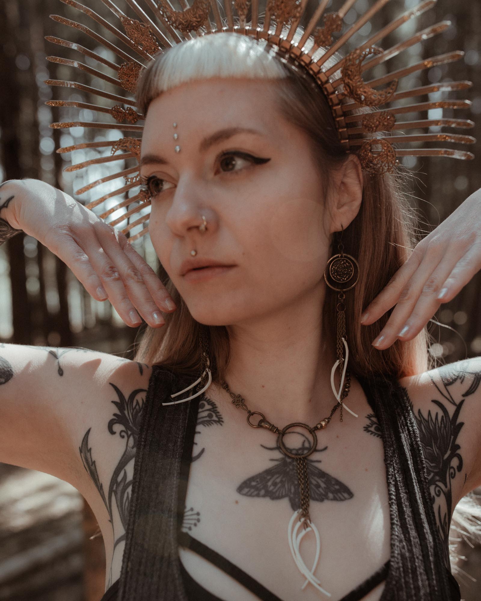 Girl wearing ethnic bone jewelry.